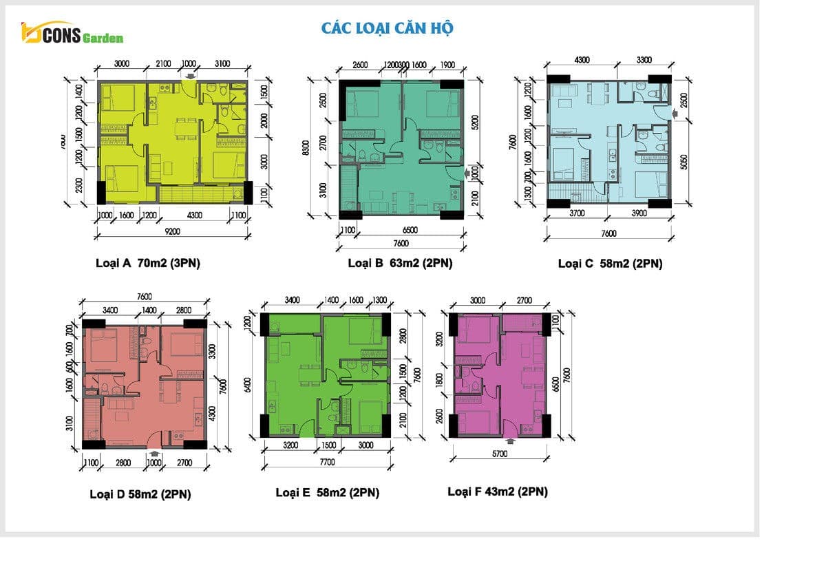C&aacute;c loại căn hộ trong Bcons Garden