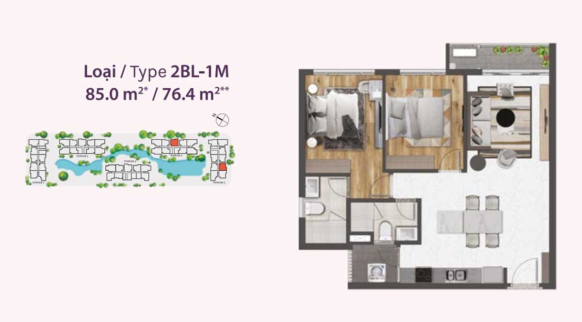 DỰ ÁN CĂN HỘ CELESTA RISE KEPPEL LAND NHÀ BÈ thiet ke can ho 2BL 1M celesta rise nha be - DỰ ÁN CĂN HỘ CELESTA RISE KEPPEL LAND NHÀ BÈ