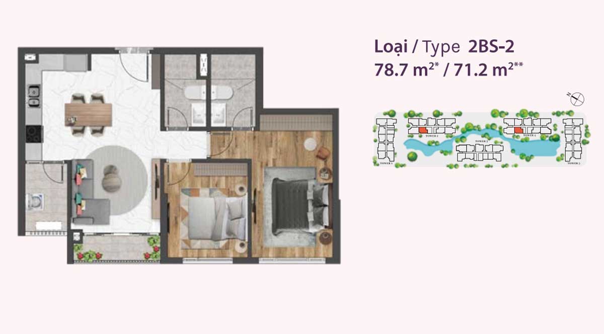 DỰ ÁN CĂN HỘ CELESTA RISE KEPPEL LAND NHÀ BÈ thiet ke can ho 2BS 2 celesta rise nha be - DỰ ÁN CĂN HỘ CELESTA RISE KEPPEL LAND NHÀ BÈ