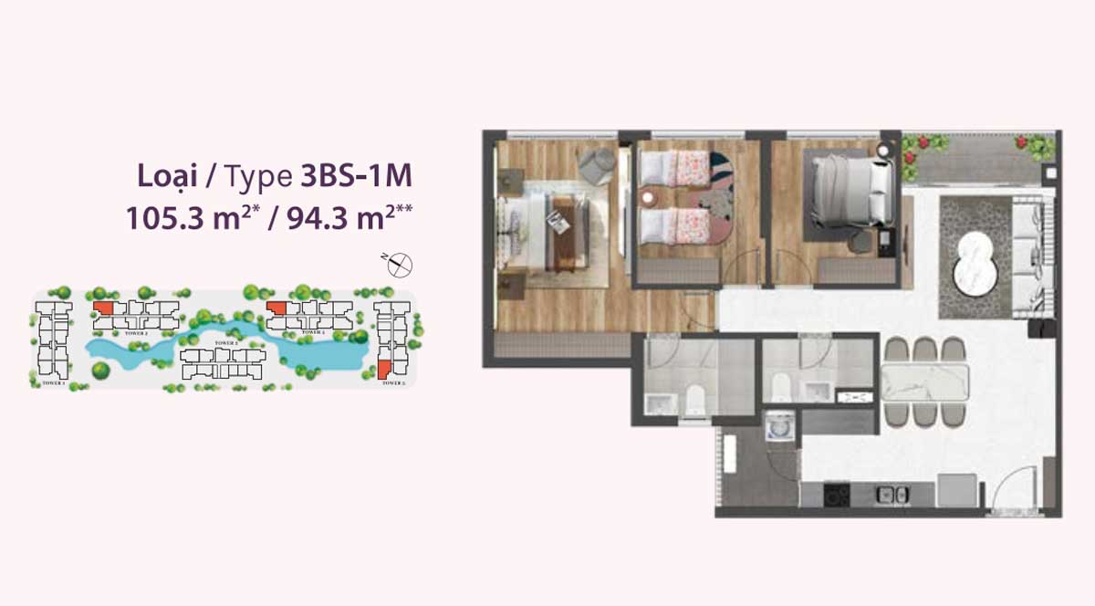 DỰ ÁN CĂN HỘ CELESTA RISE KEPPEL LAND NHÀ BÈ thiet ke can ho 3BS 1M celesta rise nha be - DỰ ÁN CĂN HỘ CELESTA RISE KEPPEL LAND NHÀ BÈ