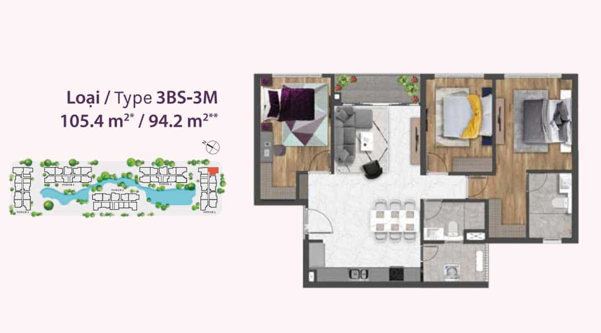 DỰ ÁN CĂN HỘ CELESTA RISE KEPPEL LAND NHÀ BÈ thiet ke can ho 3BS 3M celesta rise nha be - DỰ ÁN CĂN HỘ CELESTA RISE KEPPEL LAND NHÀ BÈ