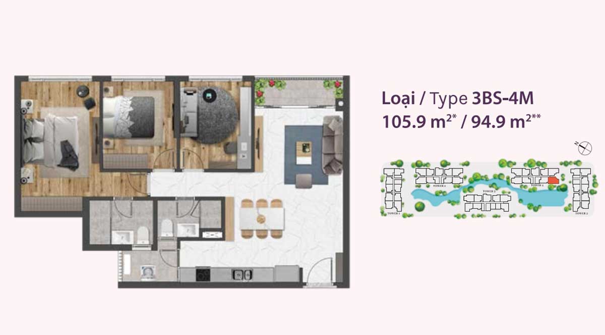 DỰ ÁN CĂN HỘ CELESTA RISE KEPPEL LAND NHÀ BÈ thiet ke can ho 3BS 4M celesta rise nha be - DỰ ÁN CĂN HỘ CELESTA RISE KEPPEL LAND NHÀ BÈ