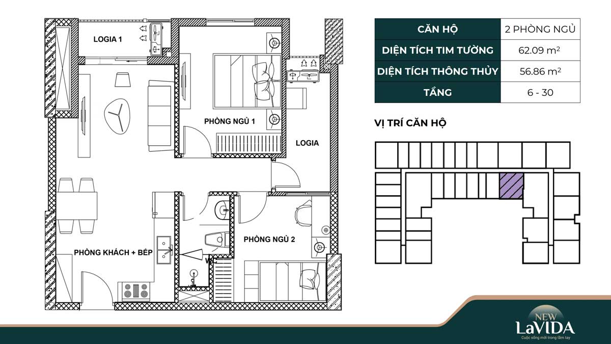 Thiet ke Can ho 2PN 62m2 Chung cu Nha o Xa hoi New Lavida Binh Duong - New Lavida